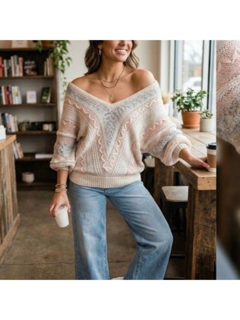 Vintage 80s Pastel Chevron Knit Sweater Womens Size Large Grandma Cottagecore Co